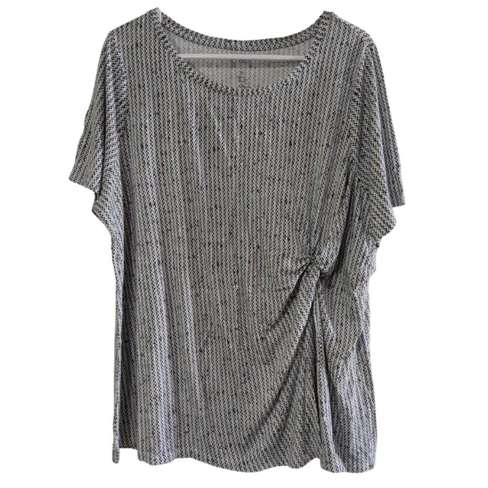 Croft & Barrow Women's Blouse, Plus Size 1X, Gray Black Pink Side Knot Stretchy